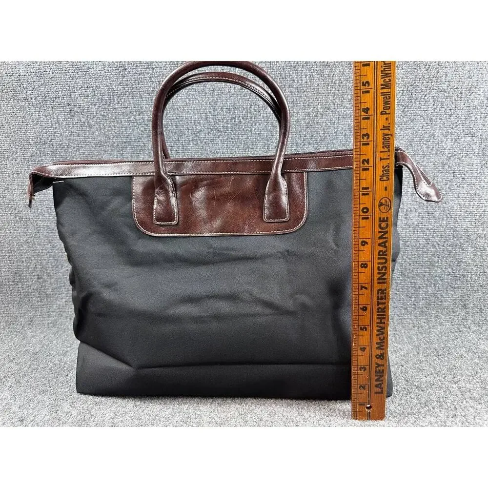 Lancome Black Tote Handbag Brown Handles Zip Top New No Tags